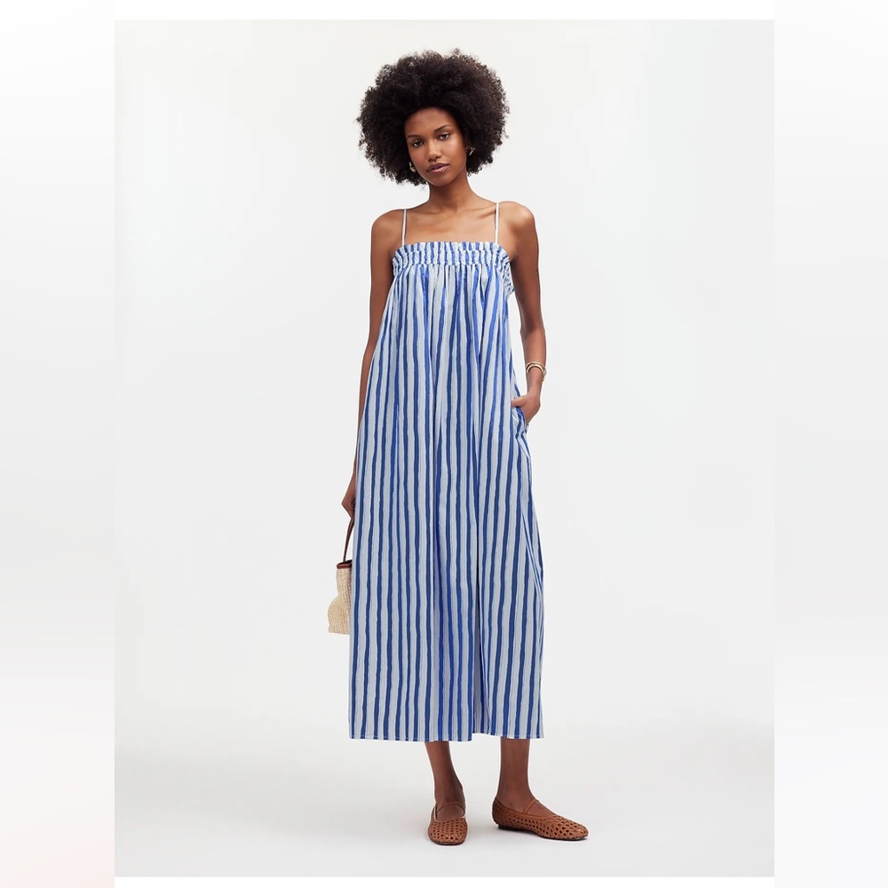 Madewell ruffle A-line midi dress in stripe poplin